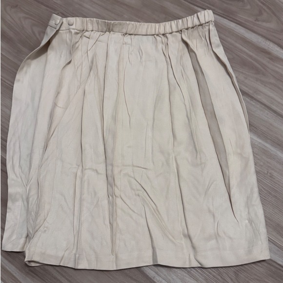 Eileen Fisher Dresses & Skirts - Vtg EILEEN FISHER Silk Midi Skirt Beige Pleated Elastic Waist L v2